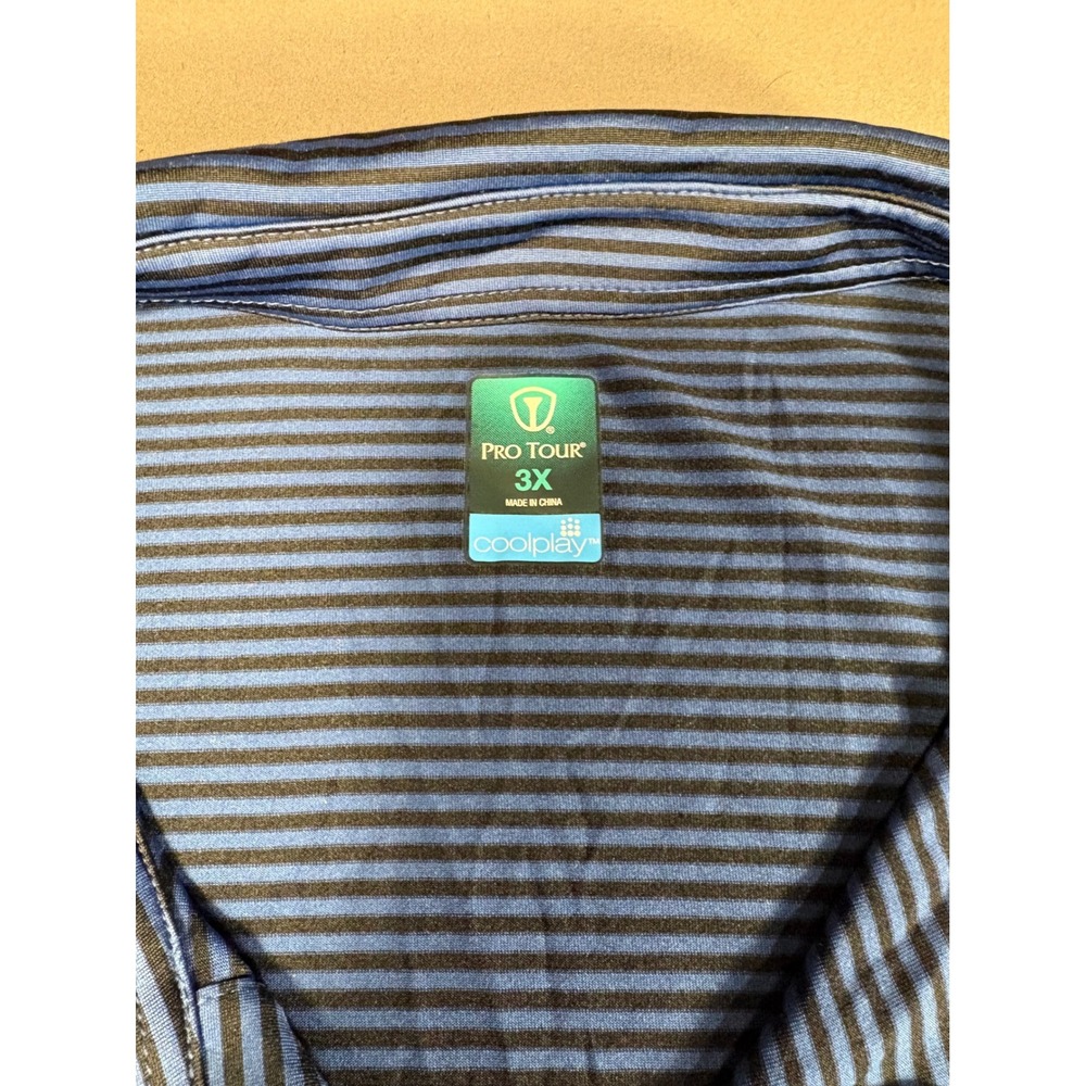 Pro‎ Tour Coolplay Mens 3X Polo Shirt Blue Black Striped Short Sleeve Golf Top